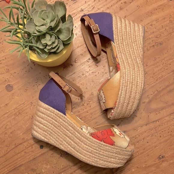 TORY BURCH sz 8 RARE platform floral print ankle strap platforms opentoe sandals - Picture 4 of 11